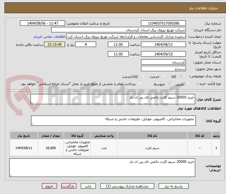 خرید 20000 سیم کارت دائمی ای پی ان دار  