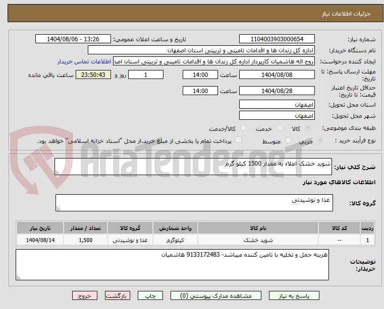 شوید خشک اعلاء به مقدار 1500 کیلو گرم 