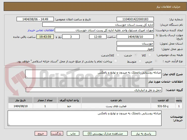 مبادله روستایی باغملک به صیدون و توابع و بالعکس