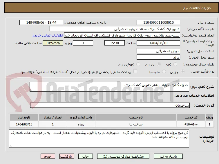 جدول گذاری خیابان باهنر جنوبی کشکسرای 