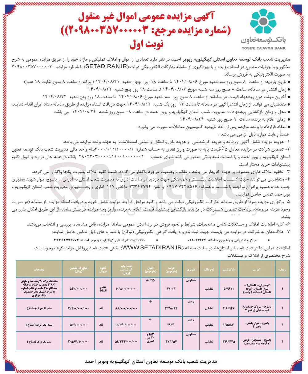 فروش املاک در 4 ردیف با کاربری مسکونی - زمین