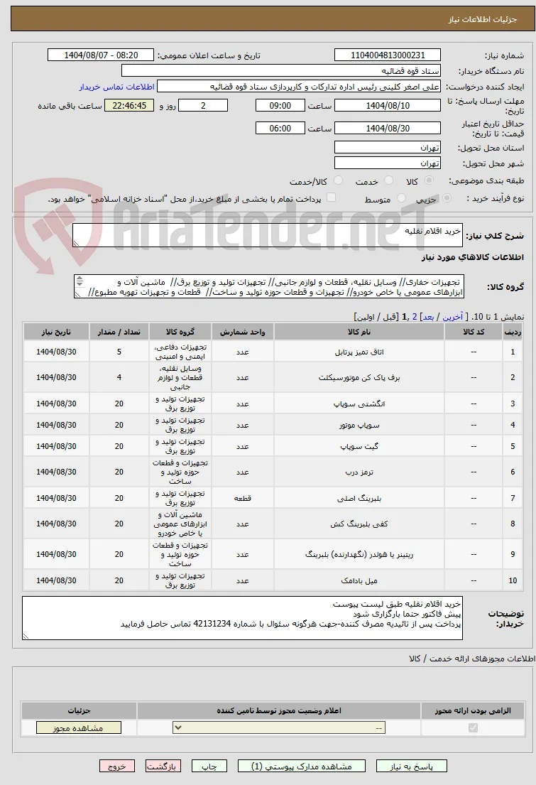 خرید اقلام نقلیه