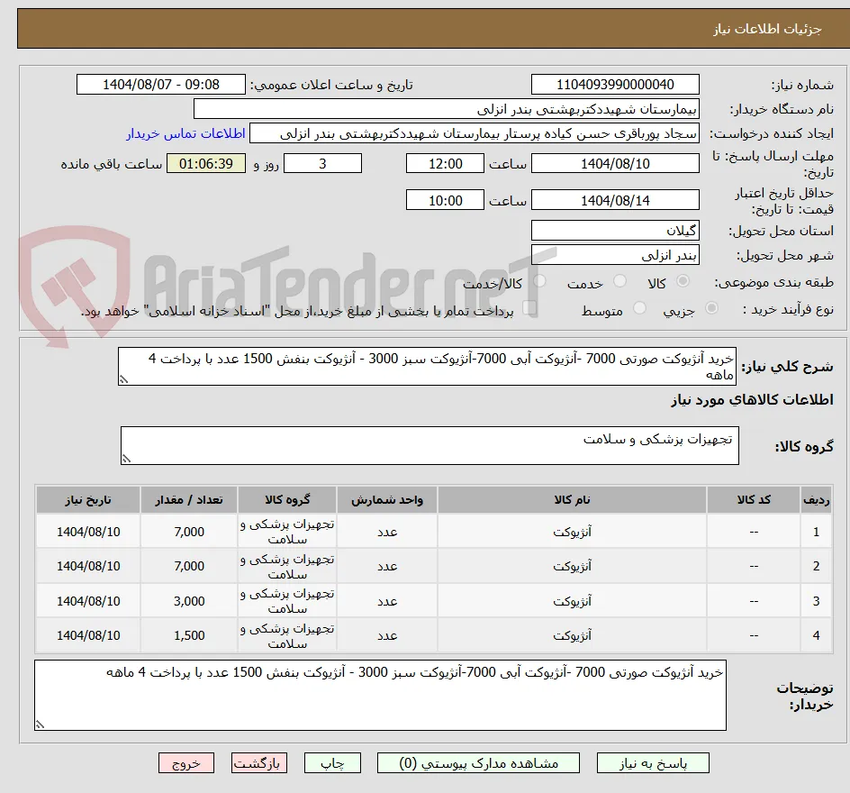 خرید آنژیوکت صورتی 7000 -آنژیوکت آبی 7000-آنژیوکت سبز 3000 - آنژیوکت بنفش 1500 عدد با پرداخت 4 ماهه