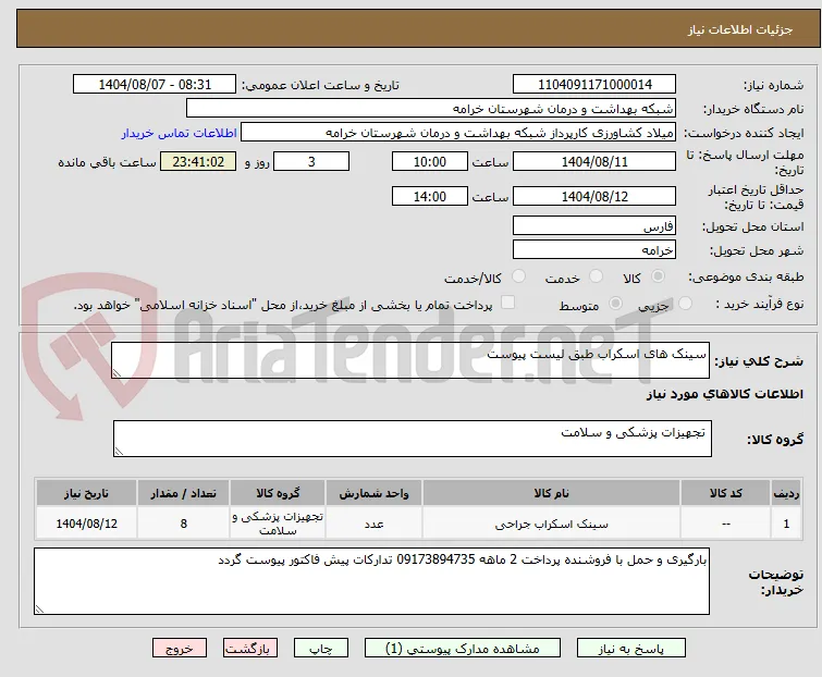 سینک های اسکراب طبق لیست پیوست