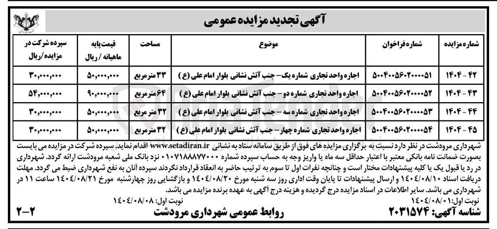 اجاره واحد تجاری شماره یک