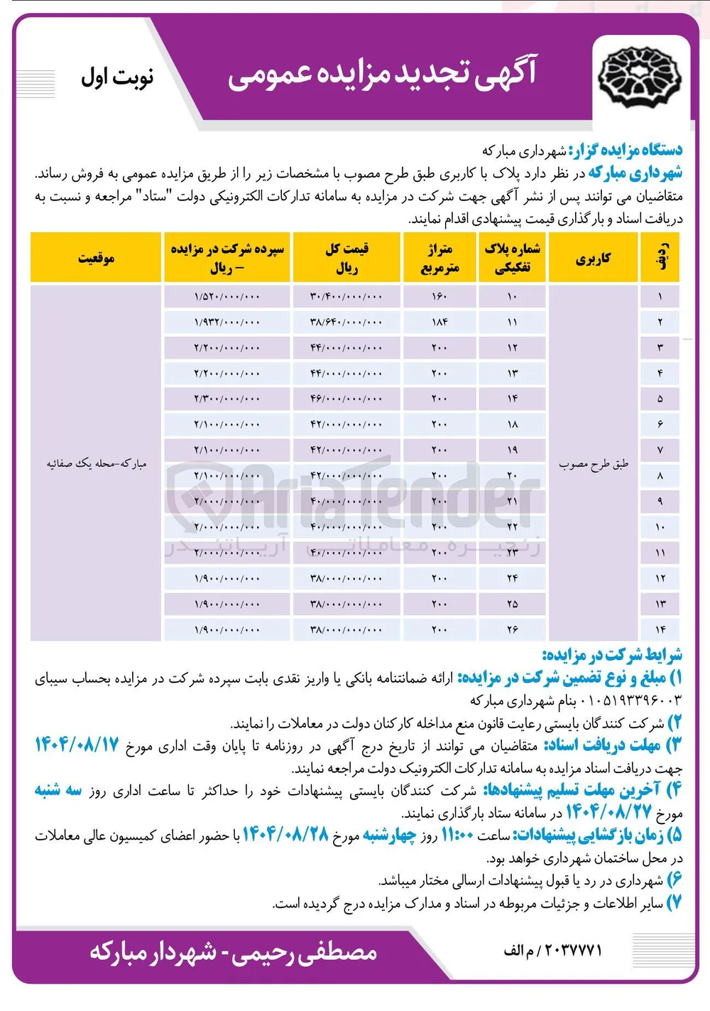 فروش 14 پلاک با کاربری