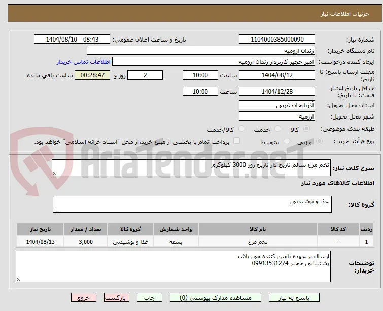 تخم مرغ سالم تاریخ دار تاریخ روز 3000 کیلوگرم