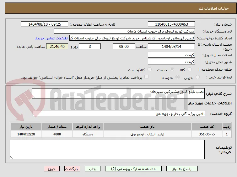 نصب تابلو کنتور مشترکین سیرجان