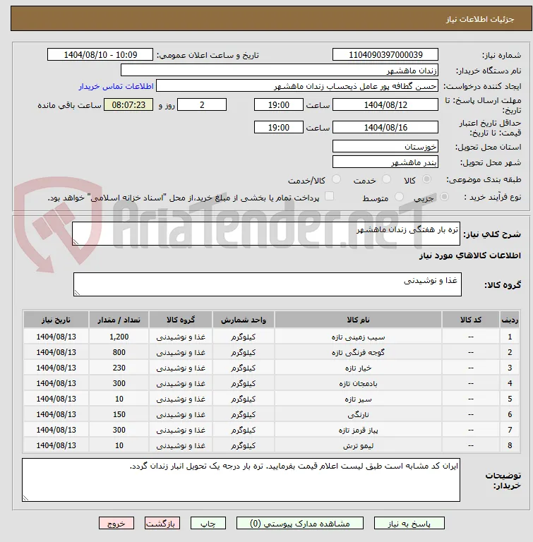 تره بار هفتگی زندان ماهشهر