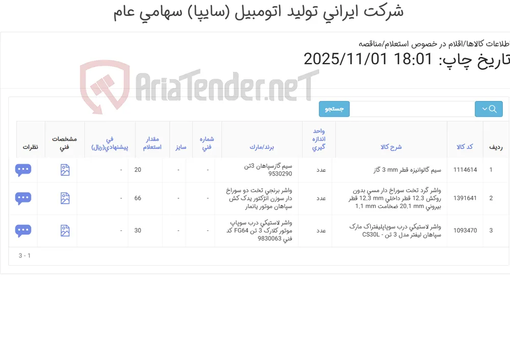 سیم گاز و واشر لیفتراک 3 تن سپاهان