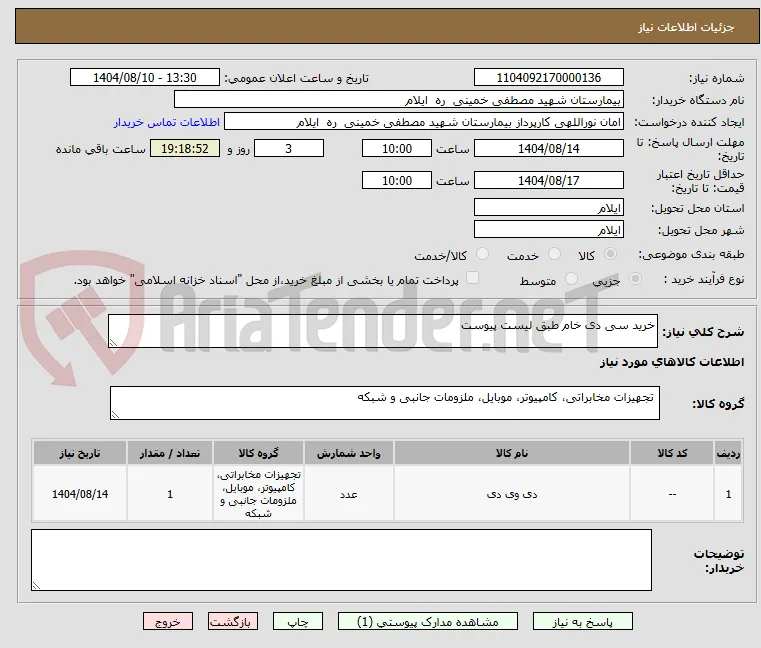 خرید سی دی خام طبق لیست پیوست 