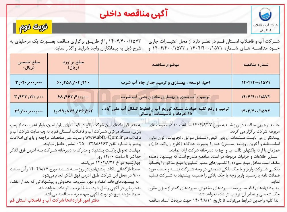احیا ، توسعه ، بهسازی و ترمیم جدار چاه آب شرب 