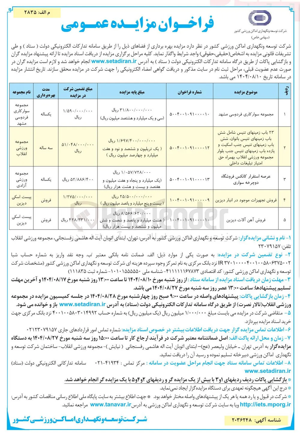 فروش تجهیزات موجود در انبار