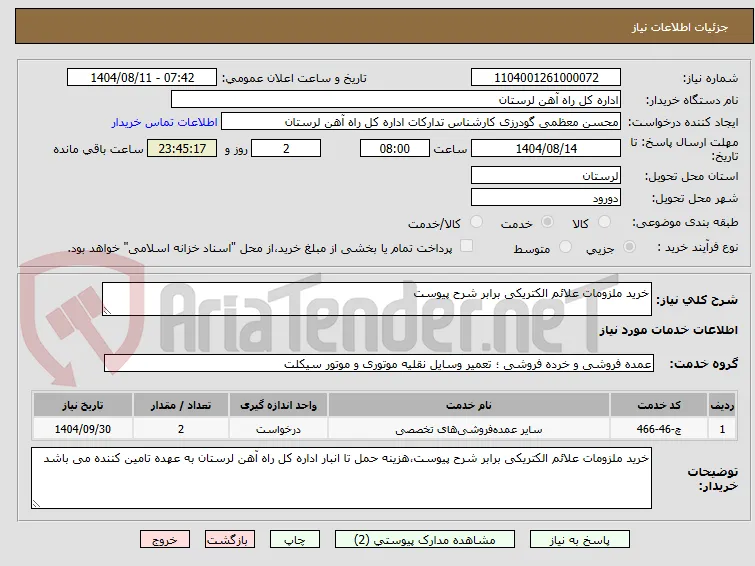 خرید ملزومات علائم الکتریکی برابر شرح پیوست