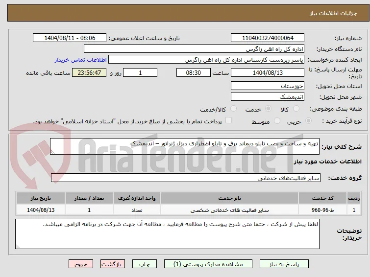 تهیه و ساخت و نصب تابلو دیماند برق و تابلو اضطراری دیزل ژنراتور – اندیمشک