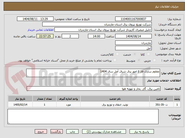 مقاوم سازی فاز 1 امور برق شرق آمل سال 1404
