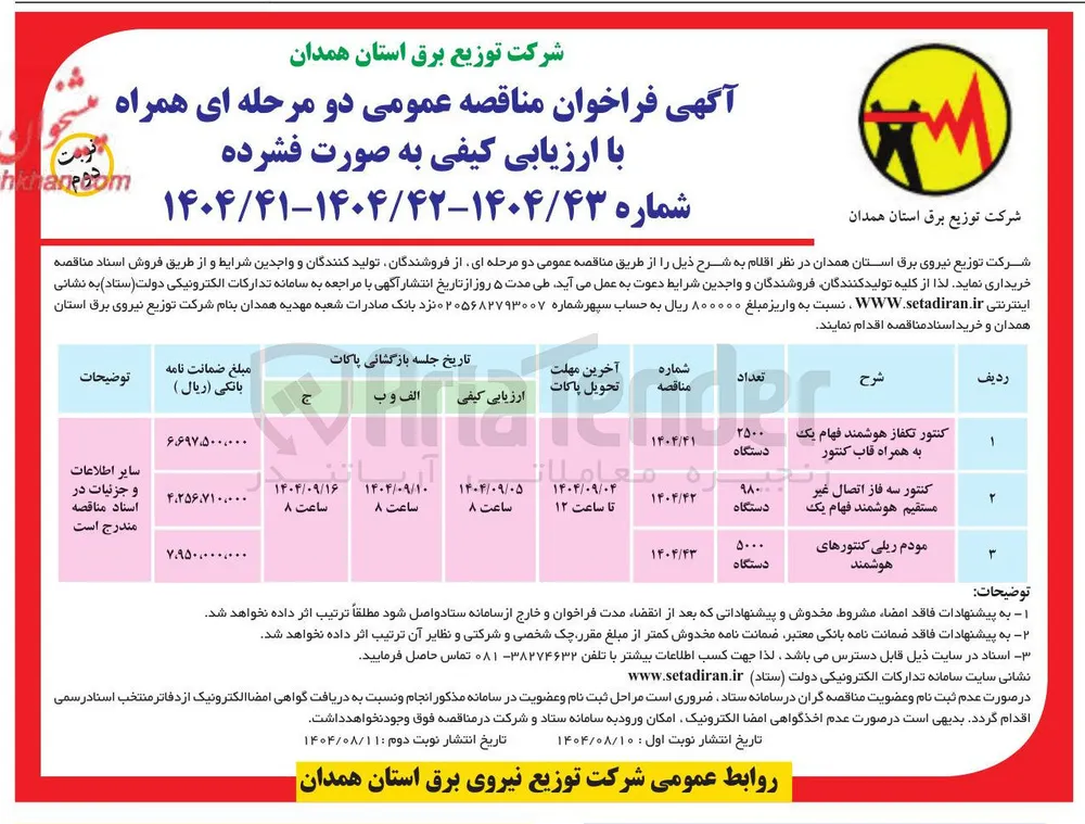 کنتور سه فاز اتصال غیر مستقیم هوشمند فهام یک 980 دستگاه