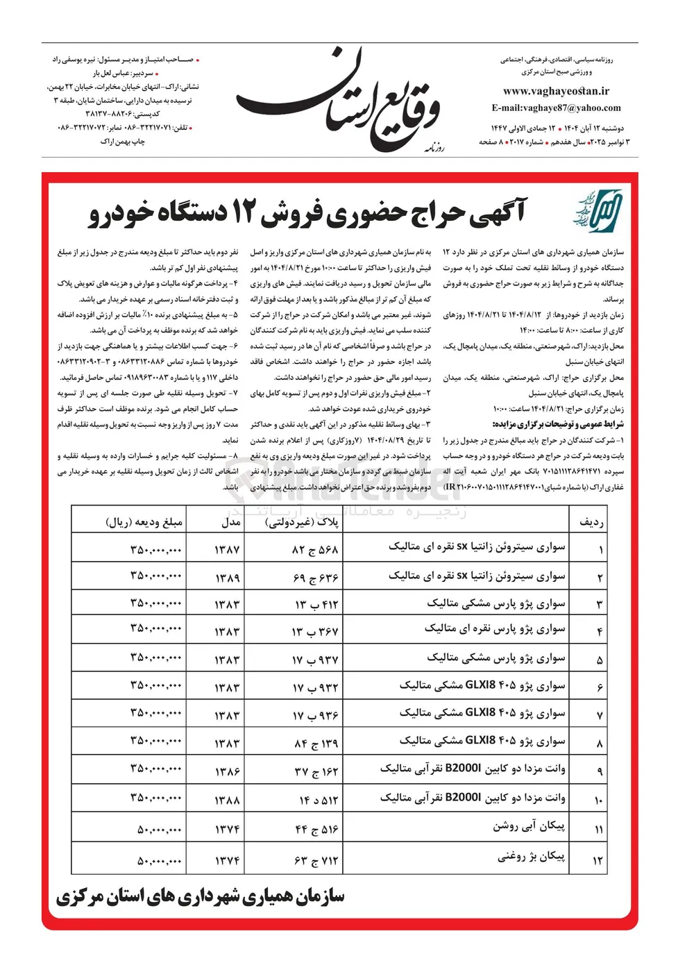 فروش 12 دستگاه خودرو 
