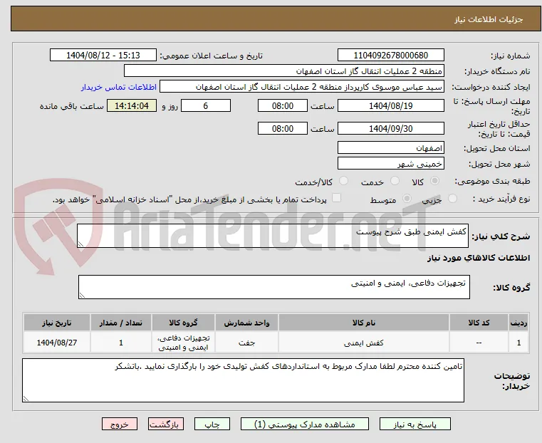 کفش ایمنی طبق شرح پیوست