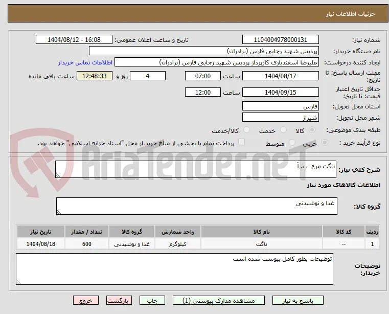 ناگت مرغ  ب. آ