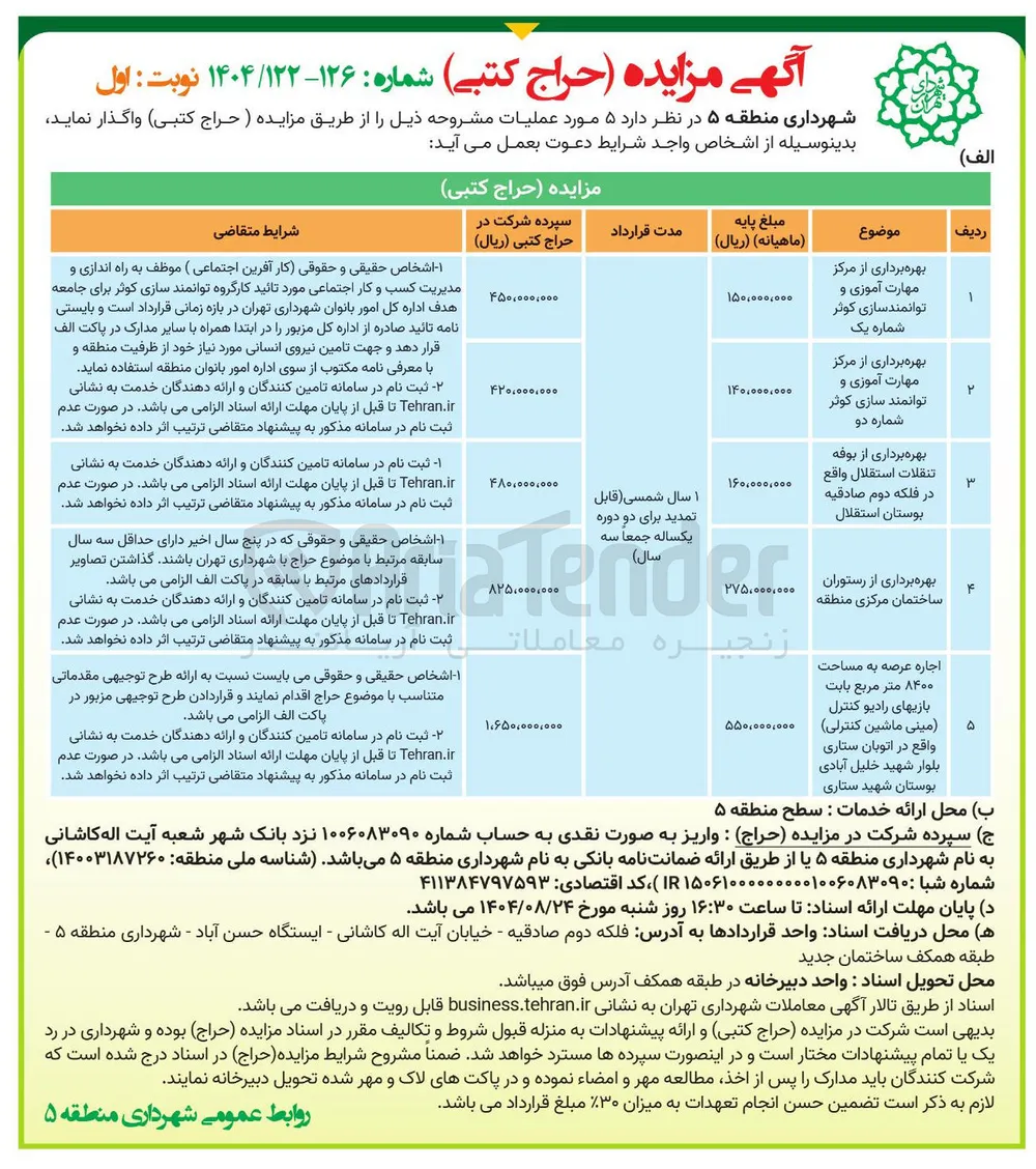 بهره برداری از رستوران ساختمان مرکزی منطقه 