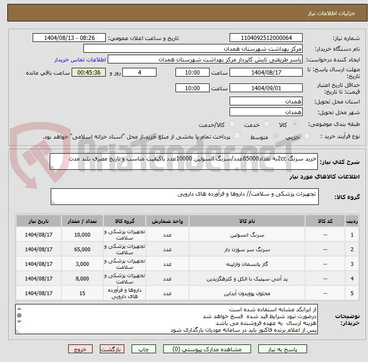 خرید سرنگ 2ccبه تعداد65000عدد/سرنگ انسولین 10000عدد باکیفیت مناسب و تاریخ مصرف بلند مدت