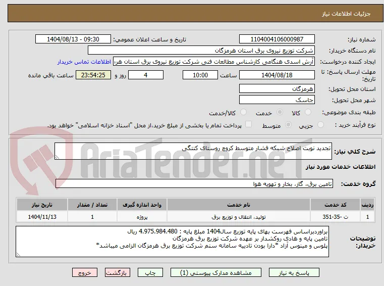 تجدید نوبت اصلاح شبکه فشار متوسط کروچ روستای کنتگی