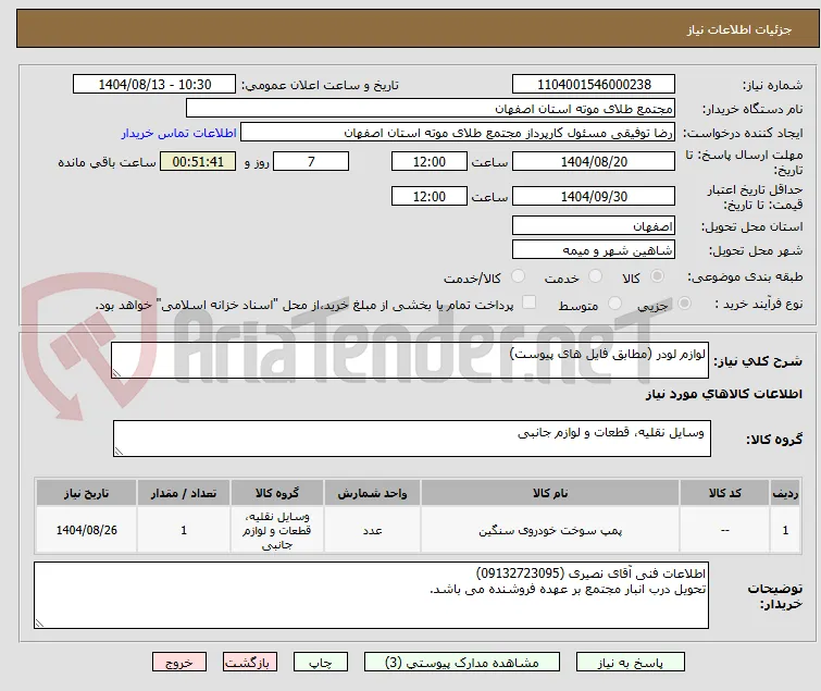 لوازم لودر (مطابق فایل های پیوست)