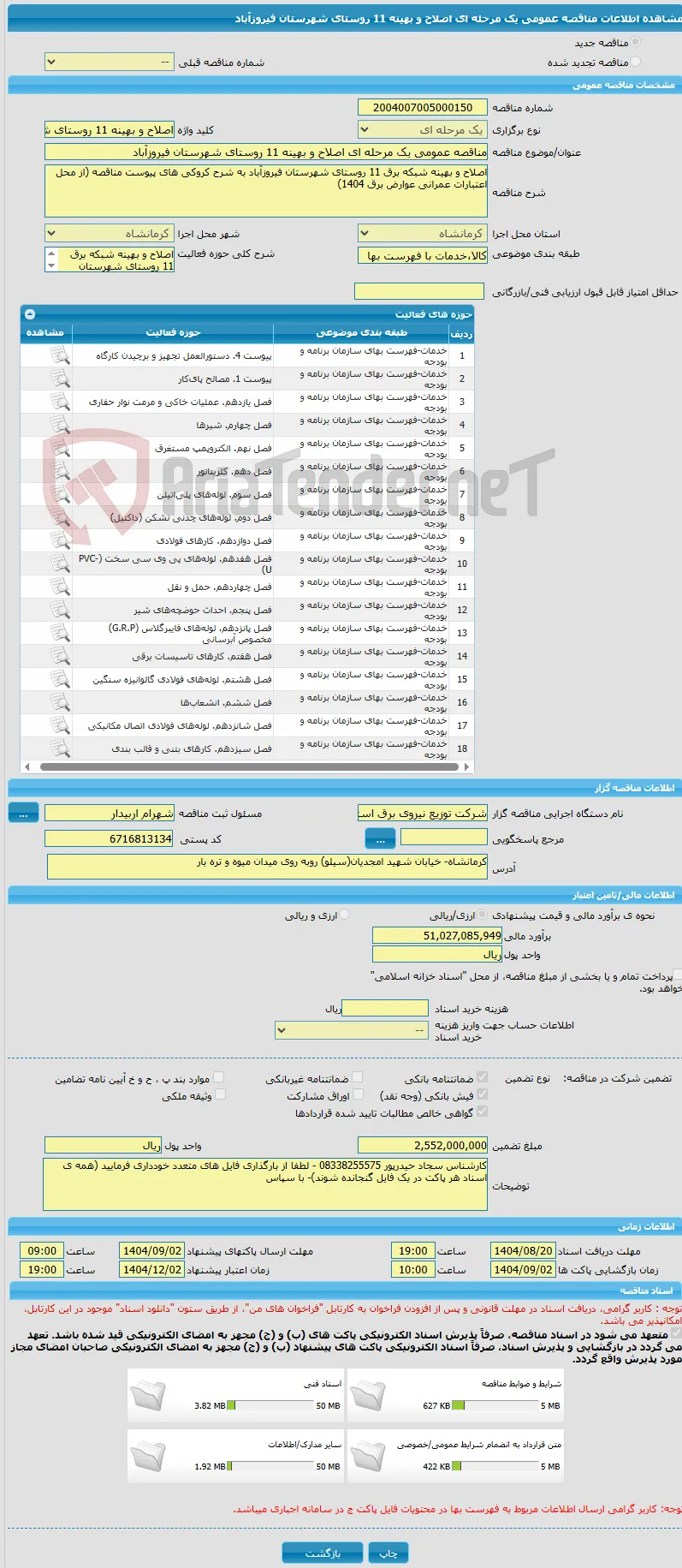 مناقصه عمومی یک مرحله ای اصلاح و بهینه 11 روستای شهرستان فیروزآباد