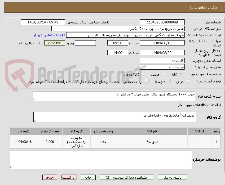 خرید ۲۰۰۰ دستگاه کنتور تکفاز ریلی فهام ۲ ویرایش ۵ 