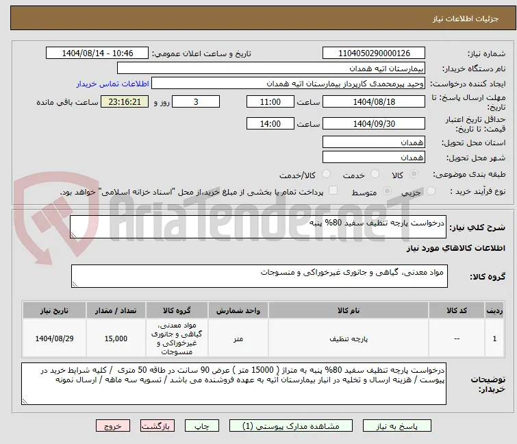 درخواست پارچه تنظیف سفید 80% پنبه 