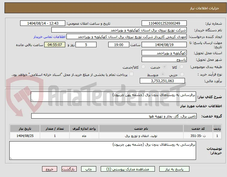 برقرسانی به روستاهای بدون برق (چشمه پهن چربیون)