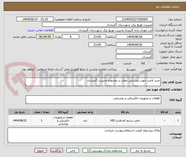 خرید لامپ جهت روشنایی معابر در محدوده مدیریت گمیشان