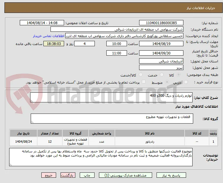 لوازم رادیات و دیگ 300و 400