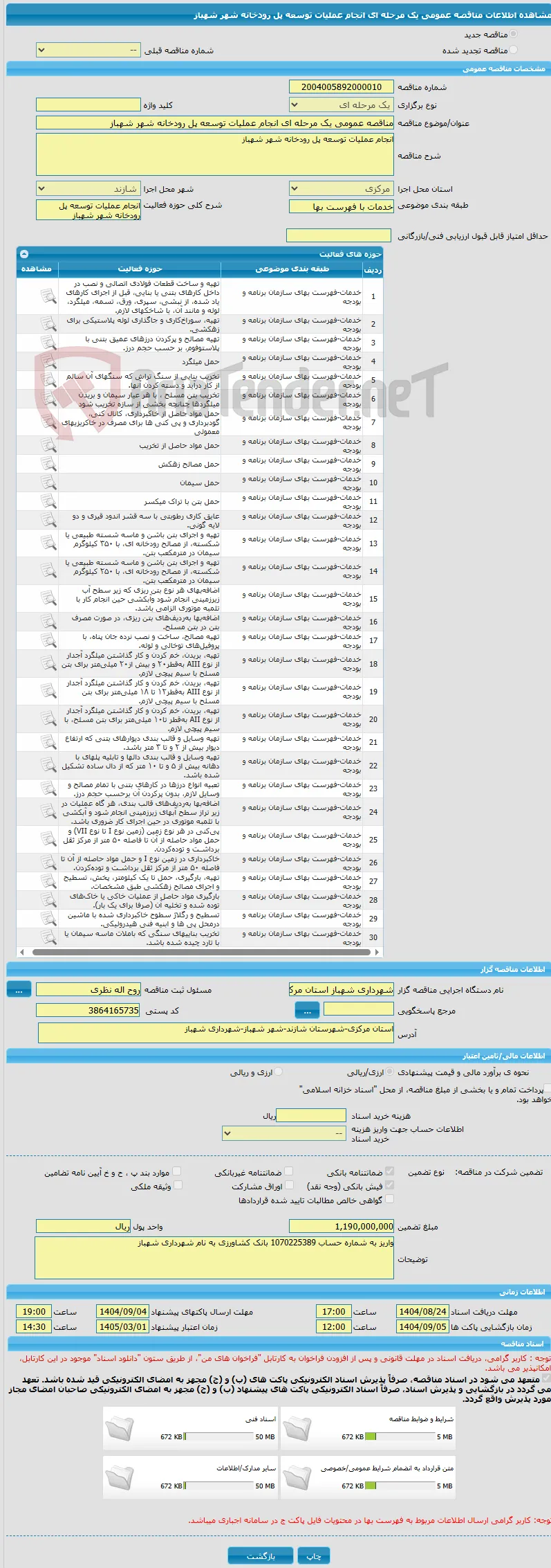 مناقصه عمومی یک مرحله ای انجام عملیات توسعه پل رودخانه شهر شهباز