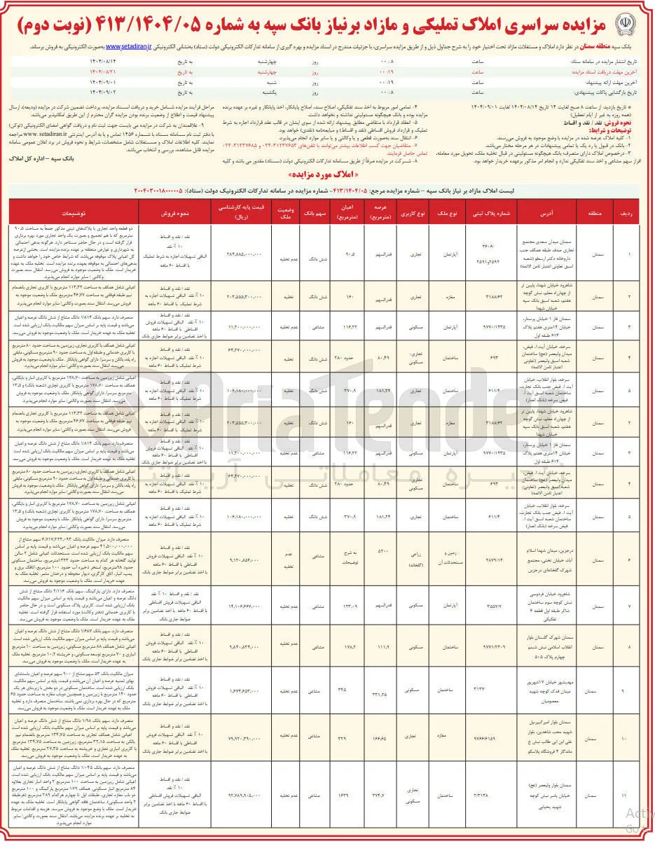 فروش املاک در 11 ردیف با کاربری مسکونی - تجاری - زراعی - مختلط