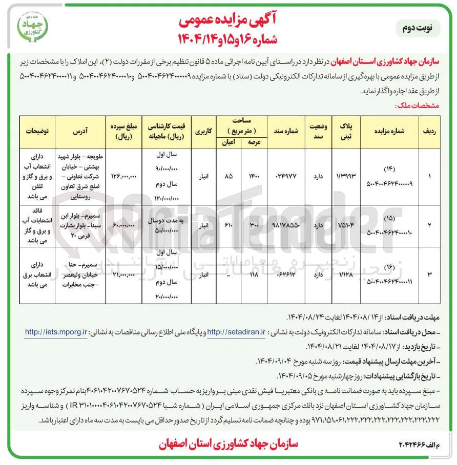 اجاره ملک با کاربری انبار به پلاک ثبتی 1/128