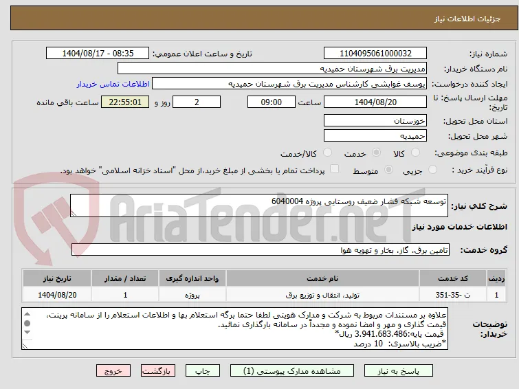 توسعه شبکه فشار ضعیف روستایی پروژه 6040004