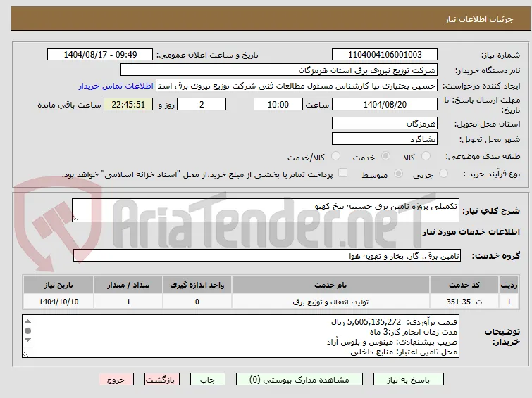 تکمیلی پروژه تامین برق حسینه بیخ کهنو