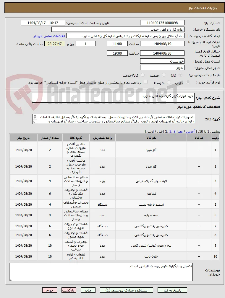 خرید لوازم کولر گازی راه آهن جنوب