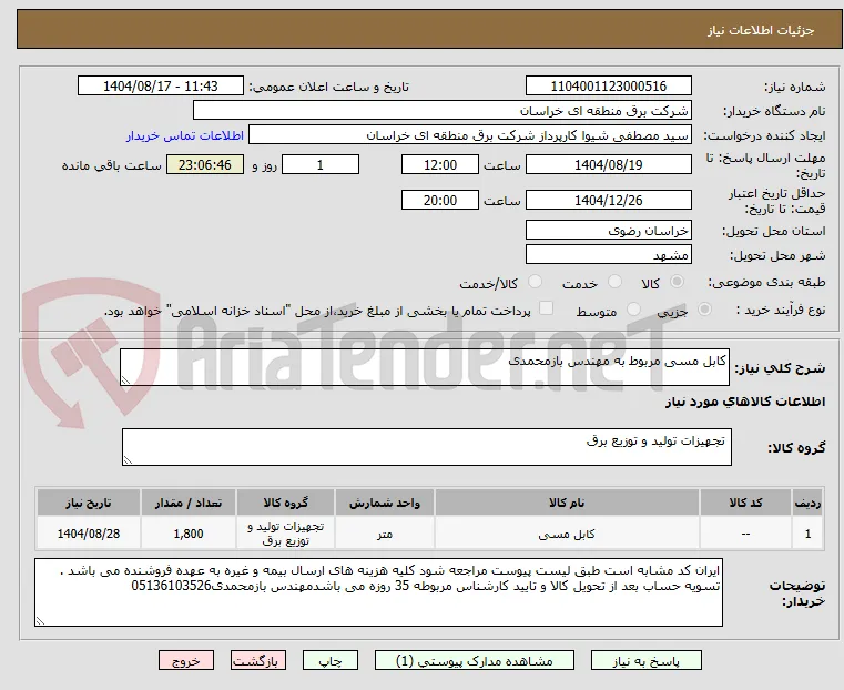 کابل مسی مربوط به مهندس بازمحمدی