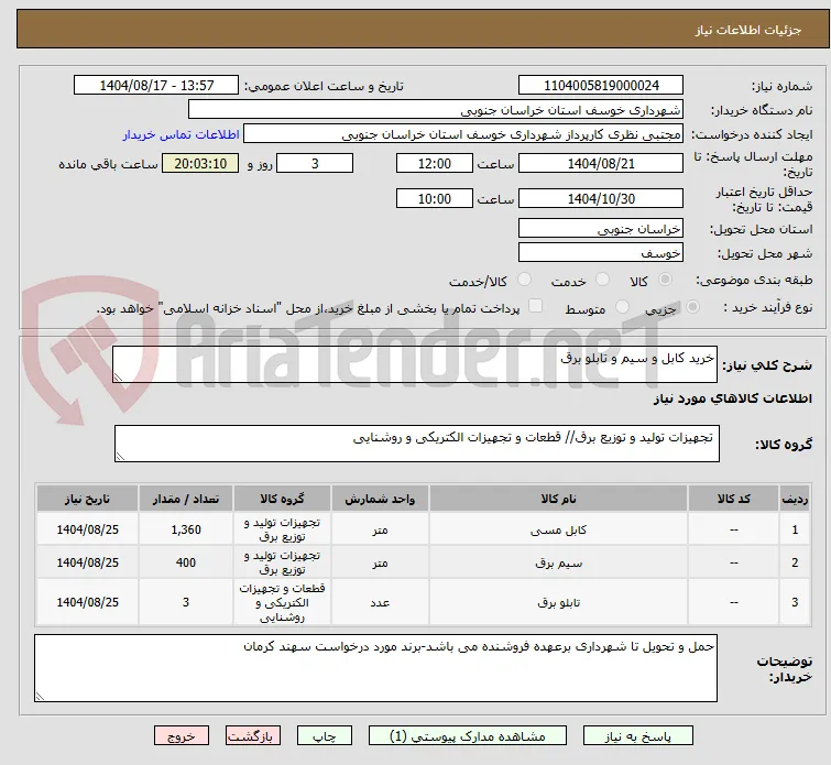 خرید کابل و سیم و تابلو برق