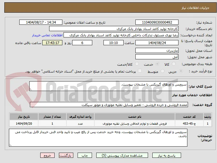 سرویس و اورهال گیربکس با مشخات پیوست.