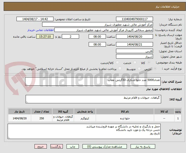 تعداد5000 عدد حلوا شکری 50گرمی عقاب
