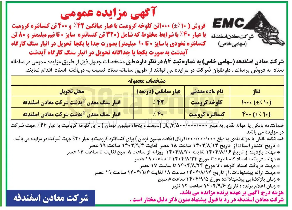 فروش ۱۰۰۰ تن کلوخه کرومیت 