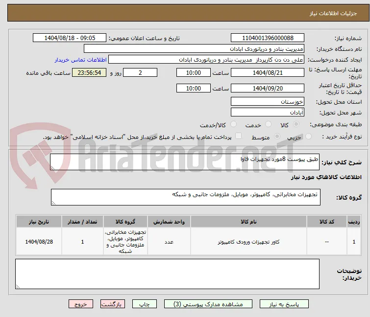 طبق پیوست 8مورد تجهیزات فاوا 