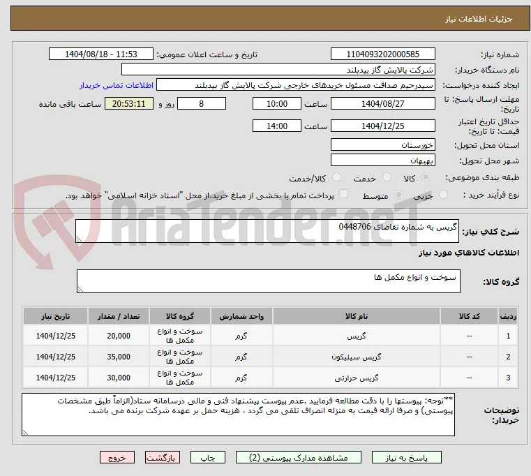 گریس به شماره تقاضای 0448706