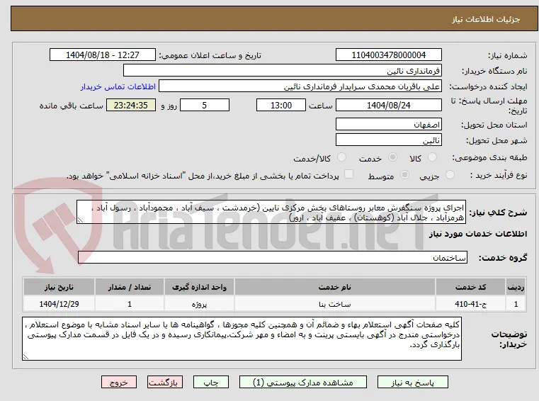 اجرای پروژه سنگفرش معابر روستاهای بخش مرکزی نایین (خرمدشت ، سیف آباد ، محمودآباد ، رسول آباد ، هرمزآباد ، جلال آباد (کوهستان) ، عفیف آباد ، ارور)