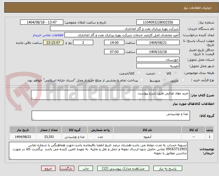 خرید مواد غذایی طبق شرح پیوست