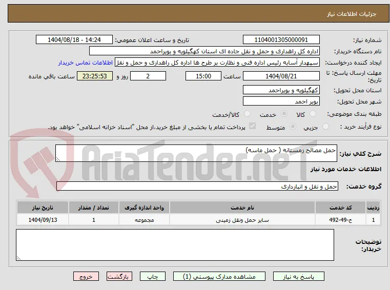 حمل مصالح زمستانه ( حمل ماسه)